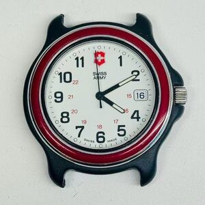 Victorinox Swiss Army Watch 36mm Quartz White Dial Red Bezel Runs New Battery